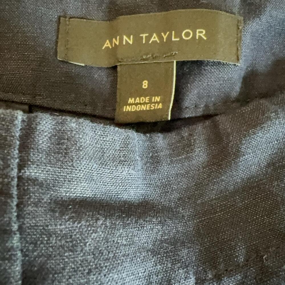 Ann Taylor Pants Womens 8 Blue Linen Cropped Wide Leg Sailor Buttons Capri - Picture 3 of 11